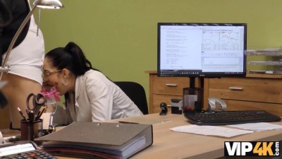 Raven-Haired Babe Must Satisfy the Lender for Some Quick Cash