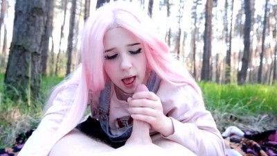 Lover took the young girl to the forest and had oral sex (+18)
