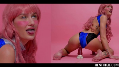 Pink haired babe relaxed with dildo