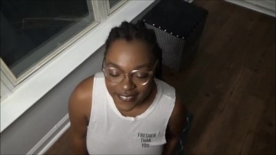 Thick Black Gf Sucks Cock as Neighbors Watch Blowjob