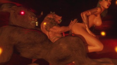 Demon Pig Beast & Big Minotaur Play Rough with Alissa