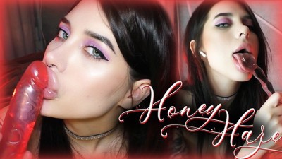 Honey Haze - STEP SISTER SUCKING GLASS DILDO AND RIDE IT