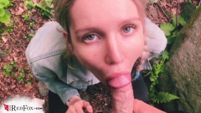Real Red Fox - Beautiful Girl Sensual BJ Lover in the Wood