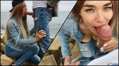 Veronika Charm - Hot Blonde gives Skilled Blowjob Outdoor