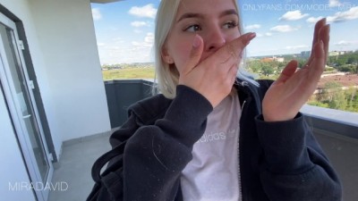 MiraDavid - Beauty Mira gives Blowjob on Public Balcony