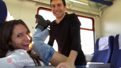 Amateur Couple Fucking on a Train with Facial