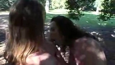 Little April Kisses her Lesbian Love Outdoors and Public