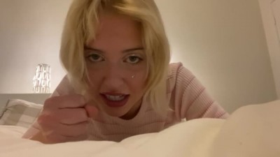 Blonde stepsister makes you jerk off in front of her