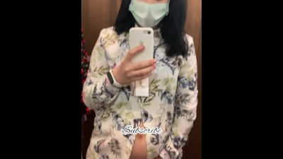 Pregnant Women beauty masturbates in a clothing Public store