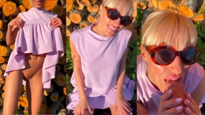 Blonde In Short Dress Does Sloppy Blowjob On