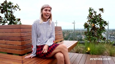 Ersties - Rubbing Her Hairy Pussy With The Curtains Wide Open