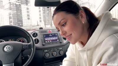 horny guy parked the car in the desert and asked for a blowjob