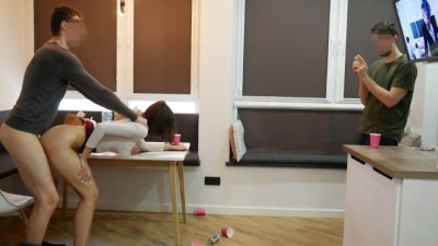 Sharing Girlfriend.She Takes two Cocks after College Party