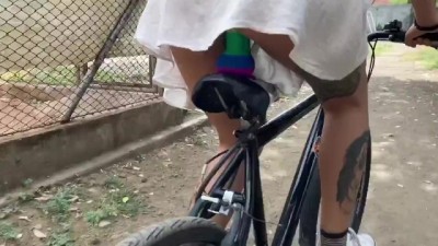 Sexy Chick Sitting On Dildos While Riding A Bike